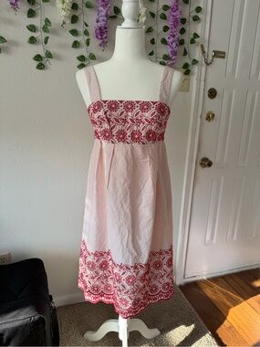 Red & White Embroidered Sun Dress